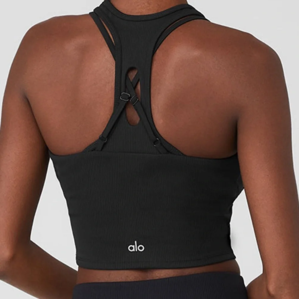 Alo Ribbed Airlift Enchanted Bra Tank Black - Picture 2 of 2